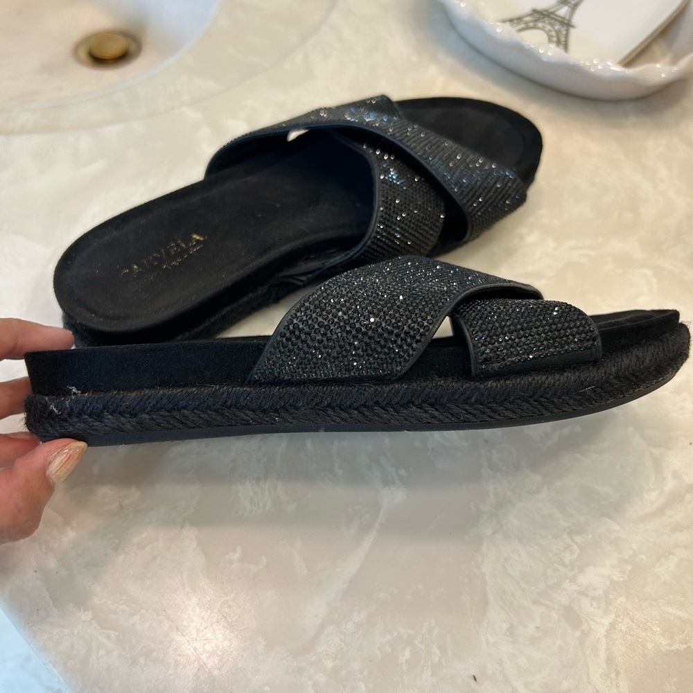 Carvela Comfort Black Beaded Diamanté Slip On Sandals/Slides Size 38/US 7.5 - Picture 7 of 13